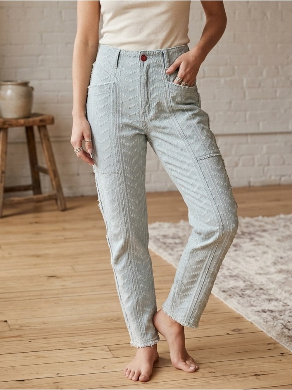 Happy Nature Light Blue Textured Jeans
